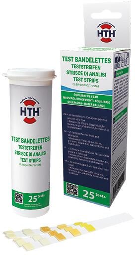 hth Teststreifen für Wasseranalyse Chlor, pH-Wert, Alkalität, Stabilisatoren, Brom und Härte, 25 Stück