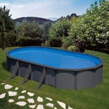 Gre Louko WPC-Pool Set, 730x375x120cm, oval, Sandfilteranlage, Sicherheitsleiter, Anthrazitoptik
