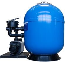 Oku Atlantica Sandfilteranlage mit Badu Prime Neo VS Pumpe, 25m³/h bei 8m, Ø 900mm, 6-Wege-Ventil, 230V, blau