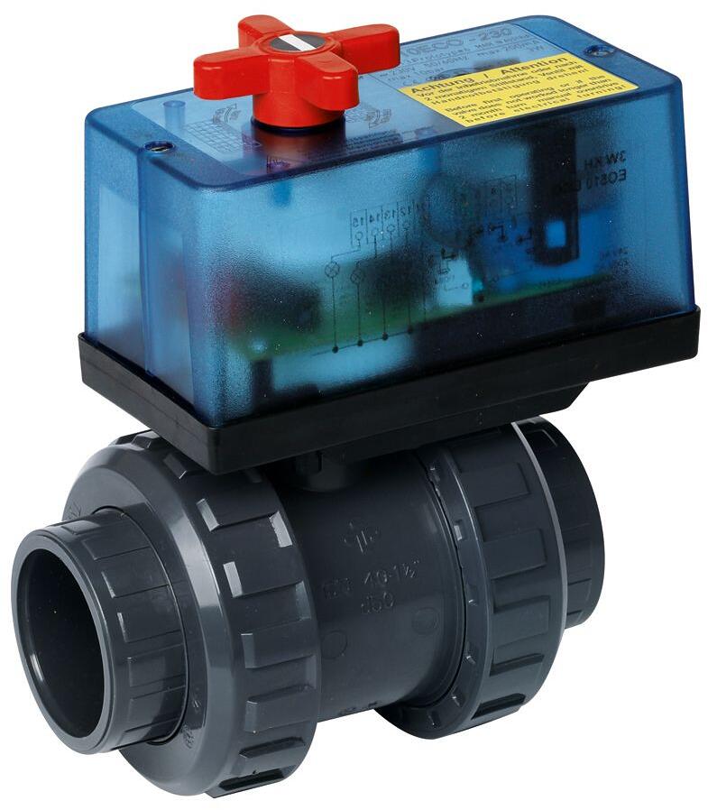 Peraqua S6 EO510 Eco 2-Wege-Kugelhahn für Poolverrohrung, Klebemuffe Ø 63mm - Klebemuffe Ø 63mm, 230V, PVC, grau