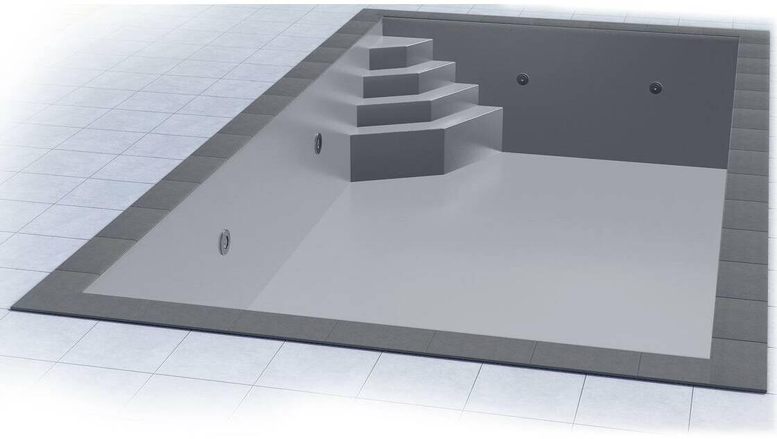 Poolfolie Grandliner Celsius für Rechteckbecken mit Ecktreppenausbildung Smaragd links, 800x400x150cm, hellgrau