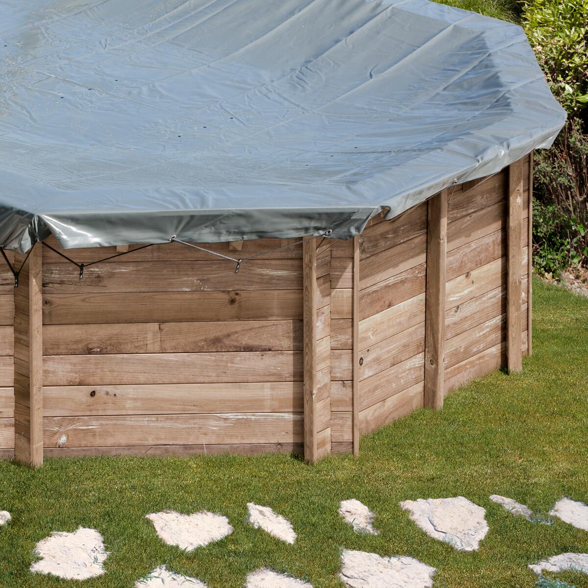 Gre Winterabdeckung Holzpool Ananas/Vasto, rund, Ø 468cm, 580g/m², grau