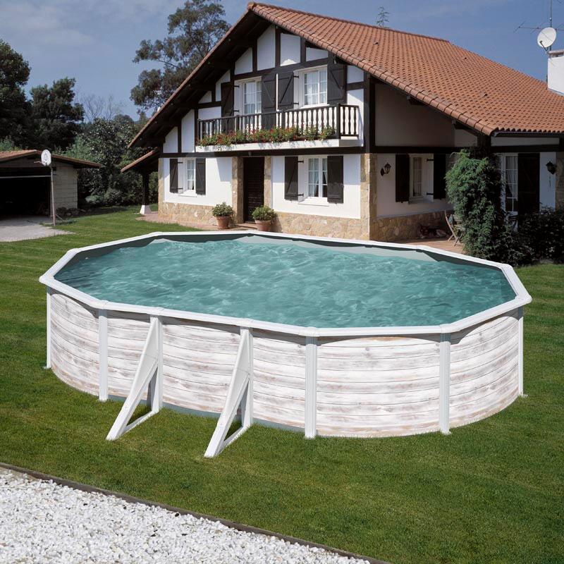 Gre Finnland Stahlwand-Pool, 730x375x120cm, oval, Sandfilteranlage, weiß