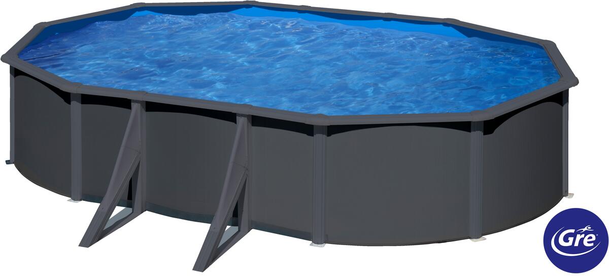 Gre QGre Stahlwand-Pool, 610x375x120cm, oval, Aqualoon-Filteranlage, Anthrazitoptik