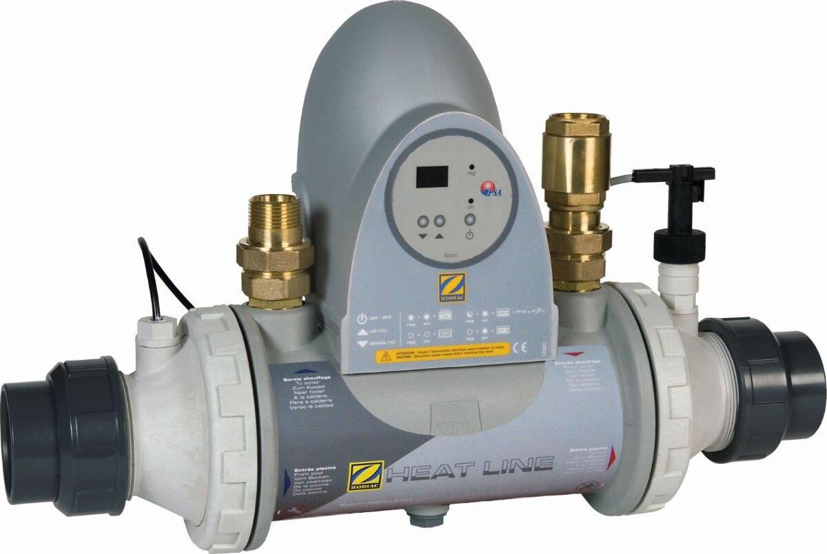 Zodiac Heat Line Wärmetauscher, 70kW, Titan, inkl. Regel- und Sicherheitsthermostat, Strömungsschalter