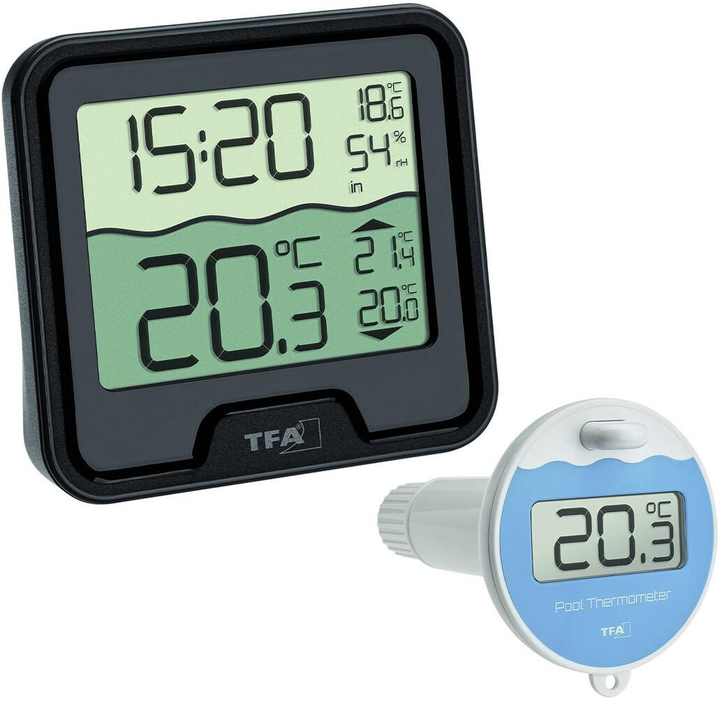 TFA Dostmann Marbella Funk-Poolthermometer, Messtiefe 110mm, schwarz