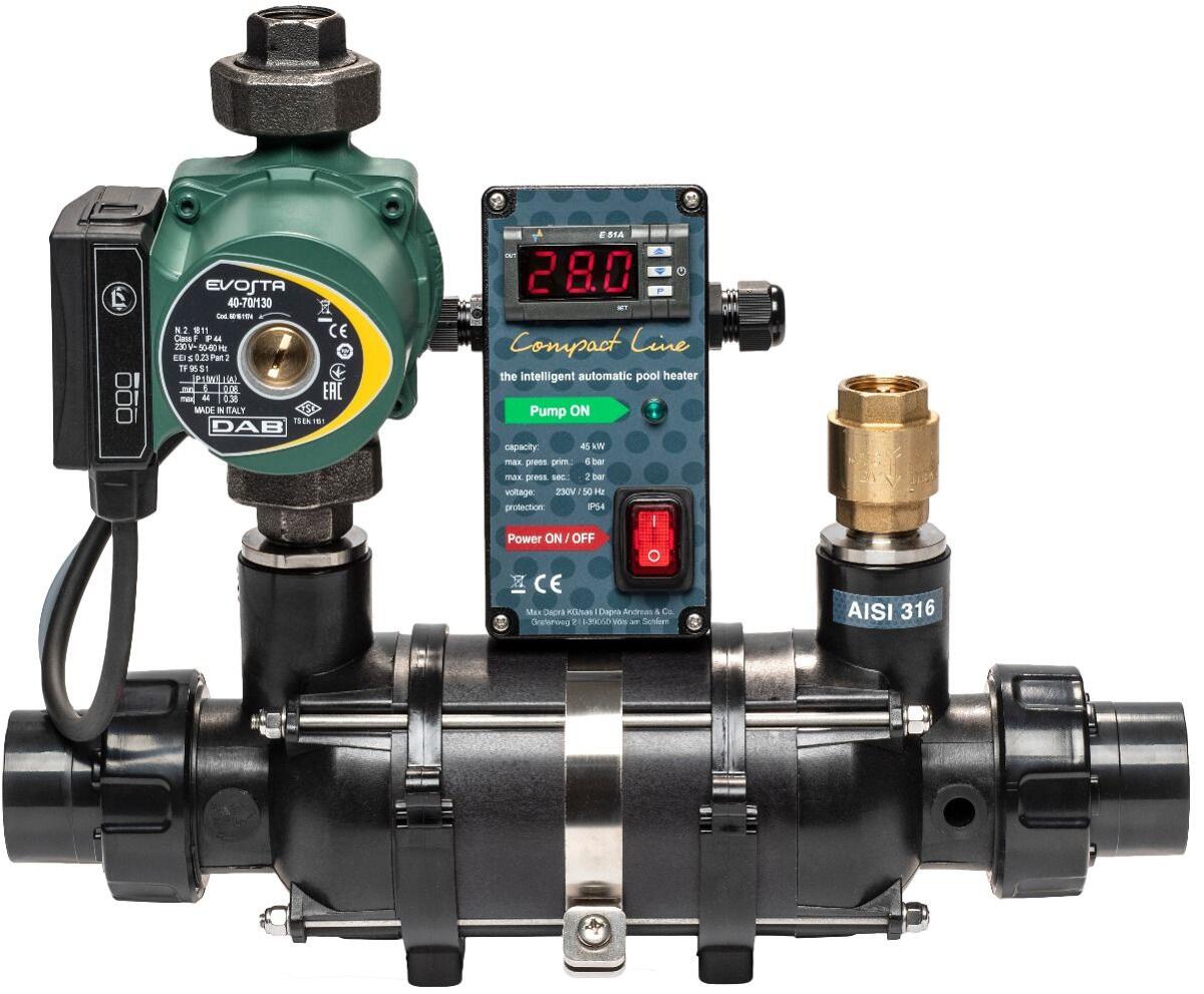 Dapra D-KWT 45 Compact Wärmetauscher mit Zirkulationspumpe, 45kW, Titan, inkl. Regelthermostat