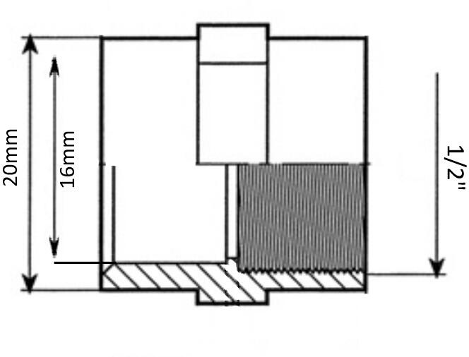 Verbindungsstück Muffe, Klebemuffe/Stutzen Ø 16/20mm - Innengewinde 1/2", PVC, grau