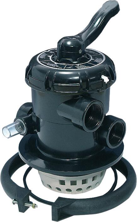 Midas Modern Line 6-Wege-Top-Mount-Ventil für Mida Maui Sandfilteranlage, Spannring-Set, Gewindeanschluss 1½", schwarz