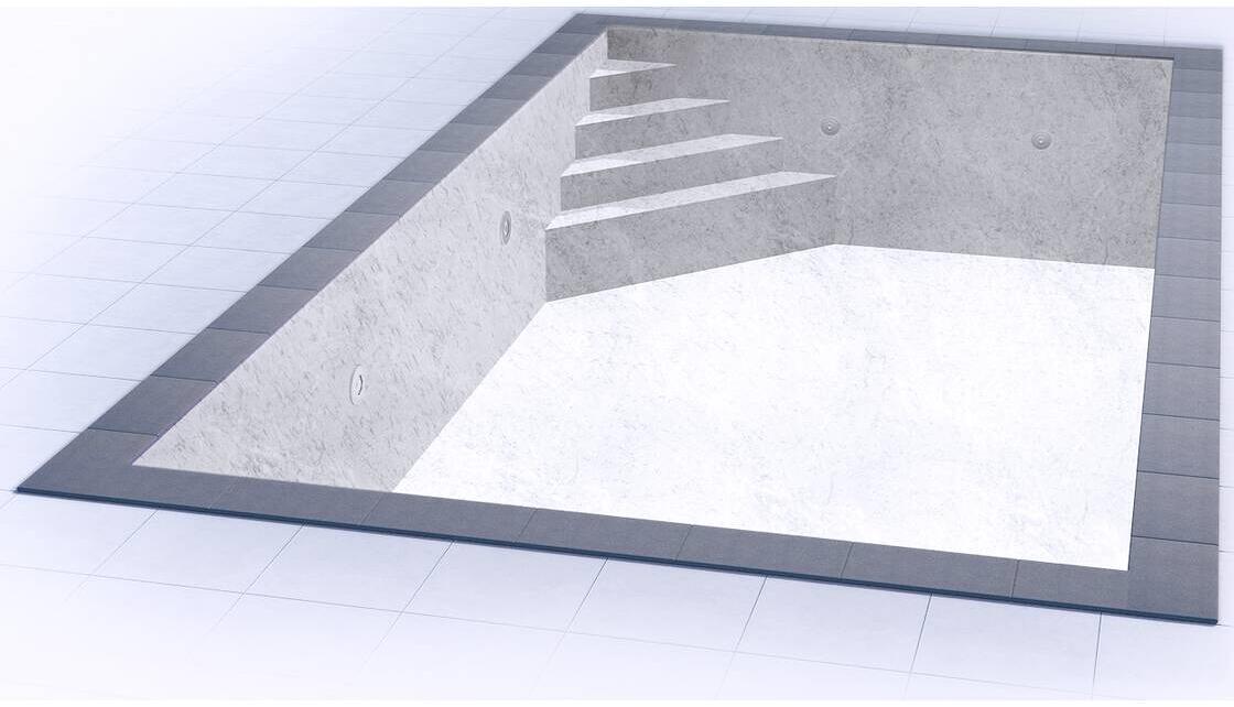 Poolfolie Grandliner Celsius für Rechteckbecken mit Ecktreppenausbildung Oblique links, 800x400x150cm, marmor