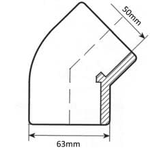 Verbindungsstück Winkel 45°, Klebemuffe - Klebemuffe Ø 50mm, PVC, grau