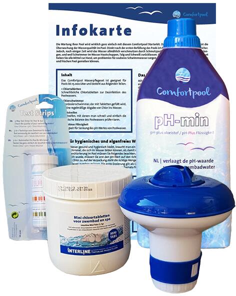 Comfortpool CP-54011 Chlor Starter Kit Chlortabletten Flüssigchlor Teststreifen Dosierschwimmer Pool Wasserpflege