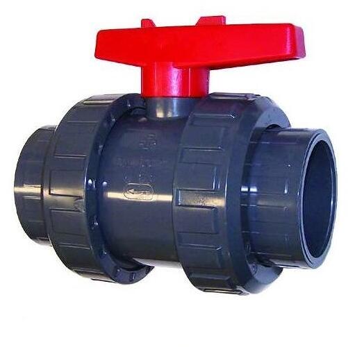 2-Wege-Kugelhahn für Poolverrohrung, Klebemuffe Ø 75mm - Klebemuffe Ø 75mm, Teflon-Schale, PVC, grau