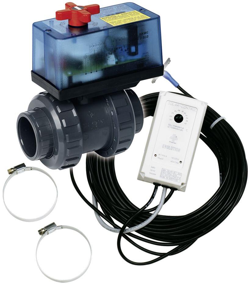 Peraqua Solar Set SC01 Solarsteuerung 2-Wege-Kugelhahn Ø 50mm, 230V, PVC, mit Wandsteuerung