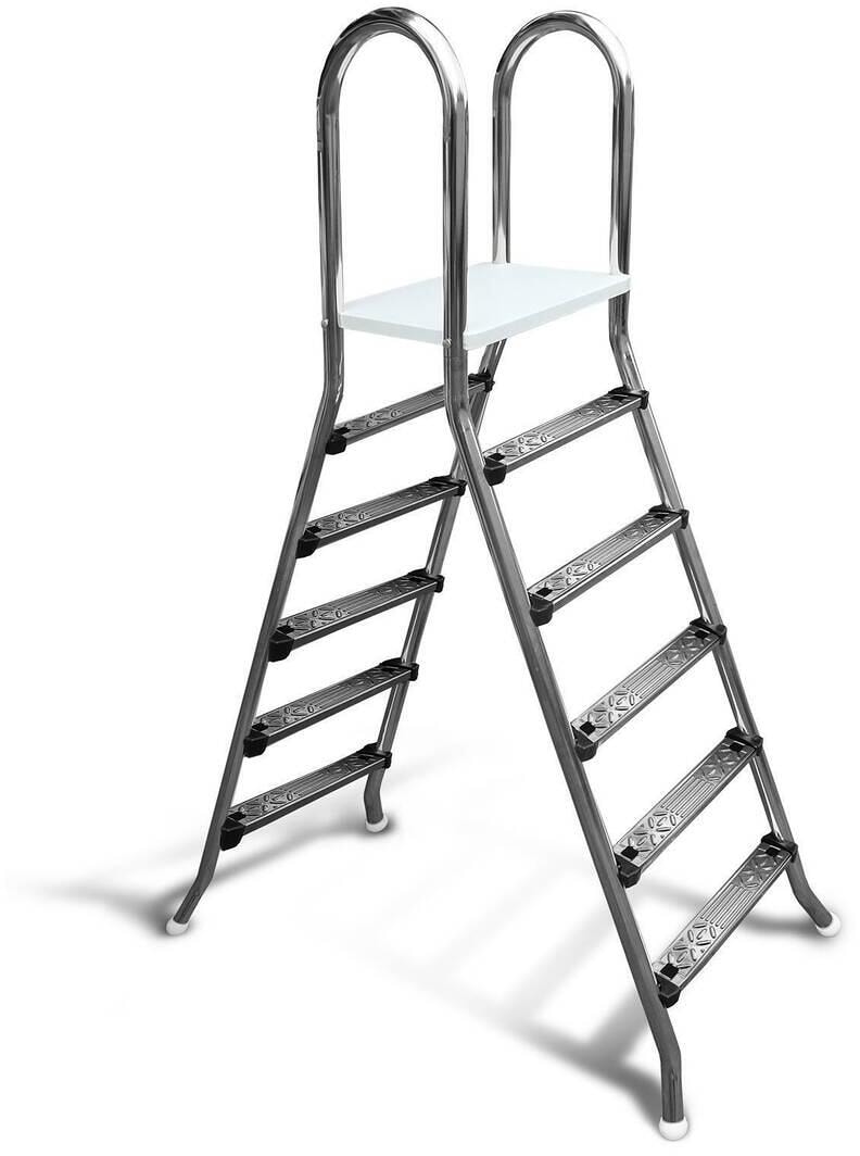 Trendline Aufstellleiter Poolleiter Classic 150/150, 5/5 Stufen, Beckenwandhöhe 150cm, Edelstahl/Kunststoff