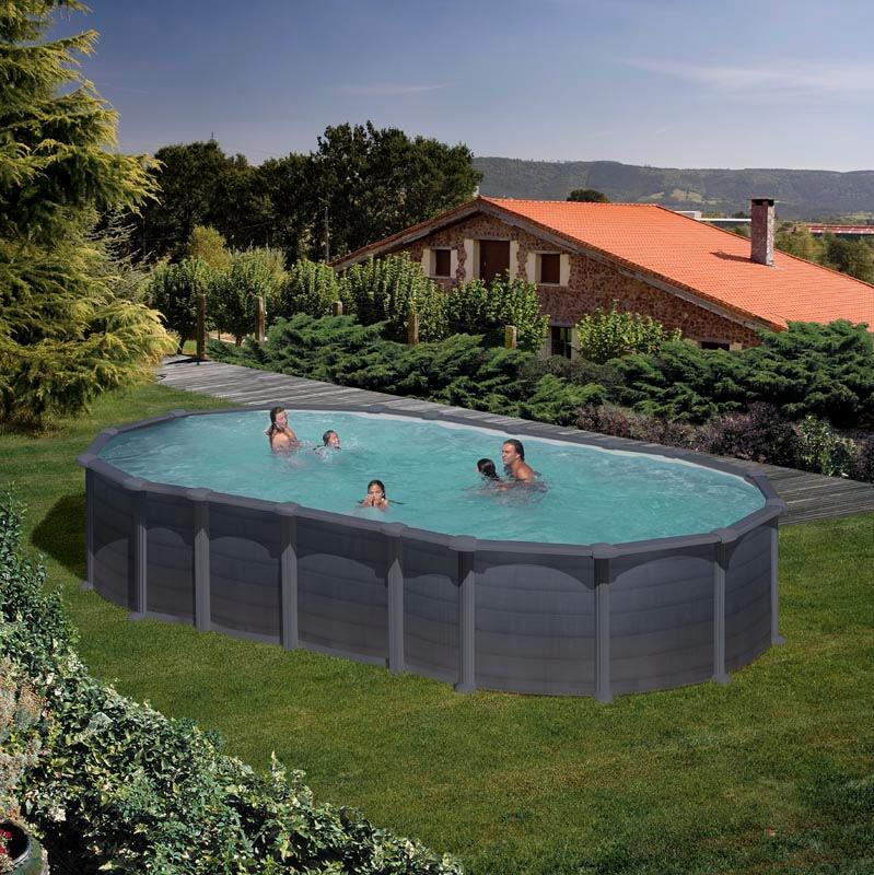 Gre Capri Stahlwand-Pool, 730x375x132cm, oval, Sandfilteranlage, Graphitoptik