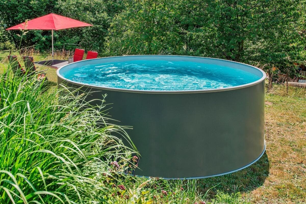 BWT 76911 myPool Premium Stahlwand-Pool, Ø 450x120cm, rund, Sandfilter, Sicherheitsleiter, anthrazit