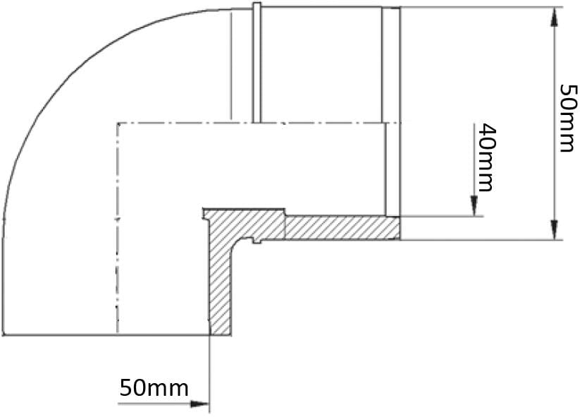 Verbindungsstück I-A Winkel 90°, Klebemuffe/Stutzen Ø 40/50mm - Klebemuffe Ø 50mm, PVC, weiß