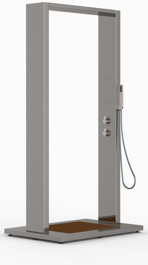 Eichenwald Ideal Gartendusche Samoa, Kalt- und Warmwasserdusche, Bodenplatte, Edelstahl, WPC