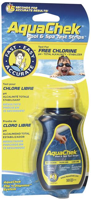 AquaChek Teststreifen 4 in 1 freies Chlor, pH-Wert, Gesamtalkalität, Cyanursäure, 50 Stück