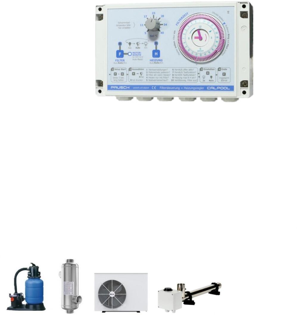 Pausch CalPool Elektro-automatische Steuerung Filteranlage, Wärmetauscher, Wärmepumpe, Elektroheizung, ohne Motorschutz, 230V, weiß