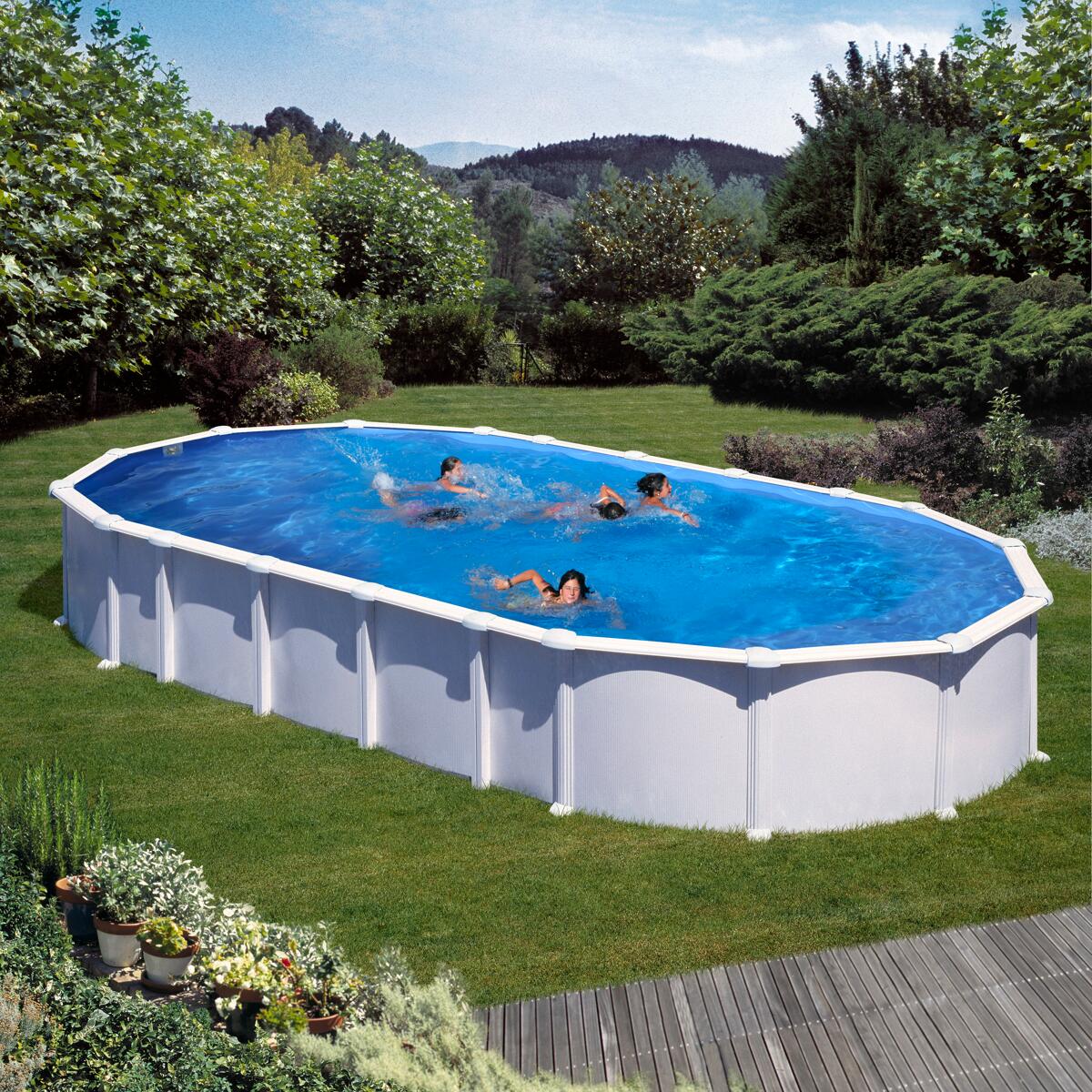 Gre Haiti Stahlwand-Pool, 730x375x132cm, oval, Sandfilteranlage, weiß