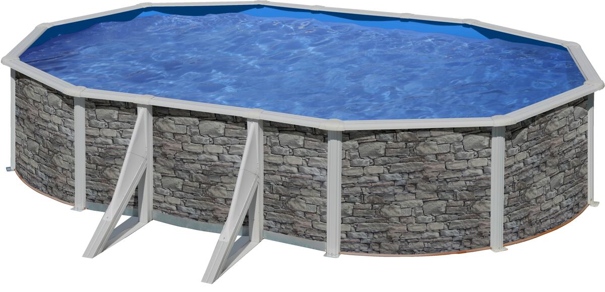 BWT 43353 myPool Feeling Stahlwandpool, 500x300x120cm, oval, Sandfilter, Wasserpflegeset, Steinoptik